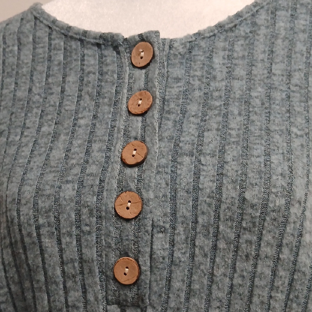 Blue Ribbed Long Sleeve Top - Picture 5 of 10